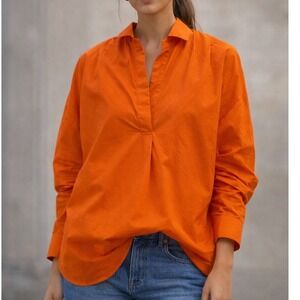 French Connection Orange Popover Blouse Oversized V-Neck Long Sleeve Top M